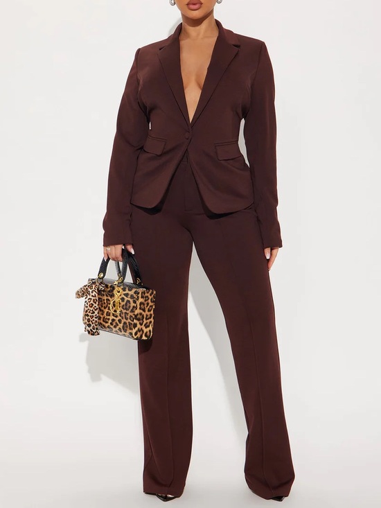 Fashion Nova Pants - Business Per Usual Blazer Pant Set - Chocolate
